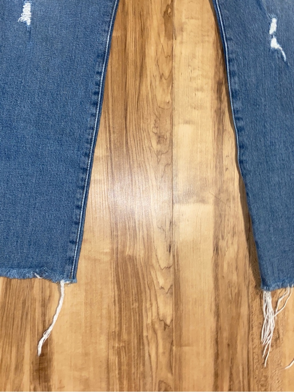 Frame Denim Le High Straight Medium Blue Cropped Distressed Jeans Raw Hem - Picture 2 of 10